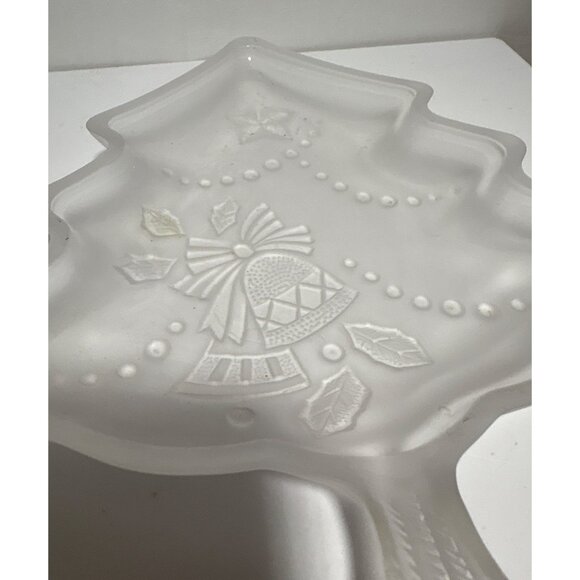Christmas Tree Shaped Serving Dish Holiday Frosted Glass Bell Design 7.5" - Picture 5 of 6